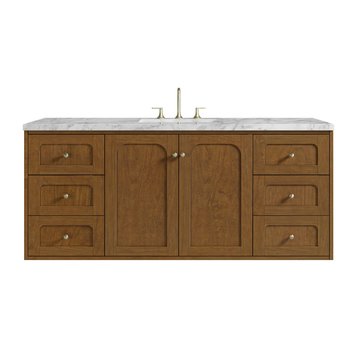 Laurent 60" Single Vanity, Honey Oak w/ 3 CM Carrara Marble Top, view 2