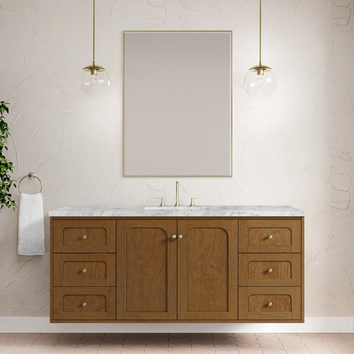 Laurent 60" Single Vanity, Honey Oak w/ 3 CM Carrara Marble Top, view 6