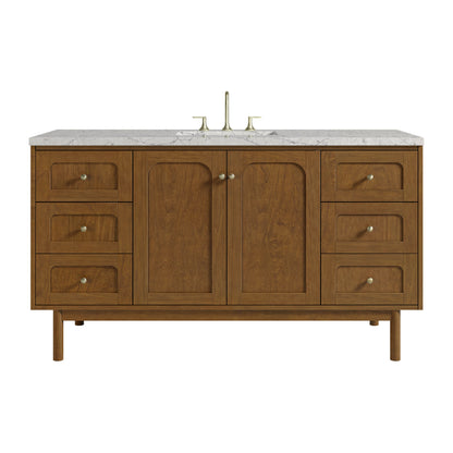 Laurent 60" Single Vanity, Honey Oak w/ 3 CM Eternal Jasmine Pearl Silestone Top