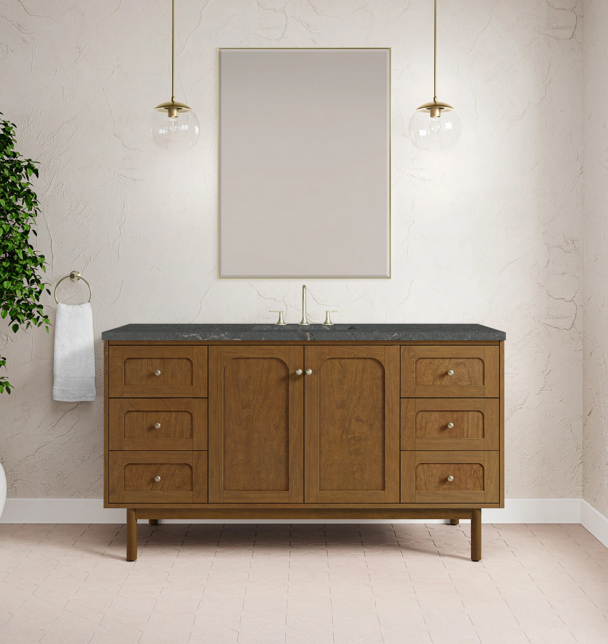 Laurent 60" Single Vanity, Honey Oak w/ 3 CM Parisien Bleu Silestone Top, view 5