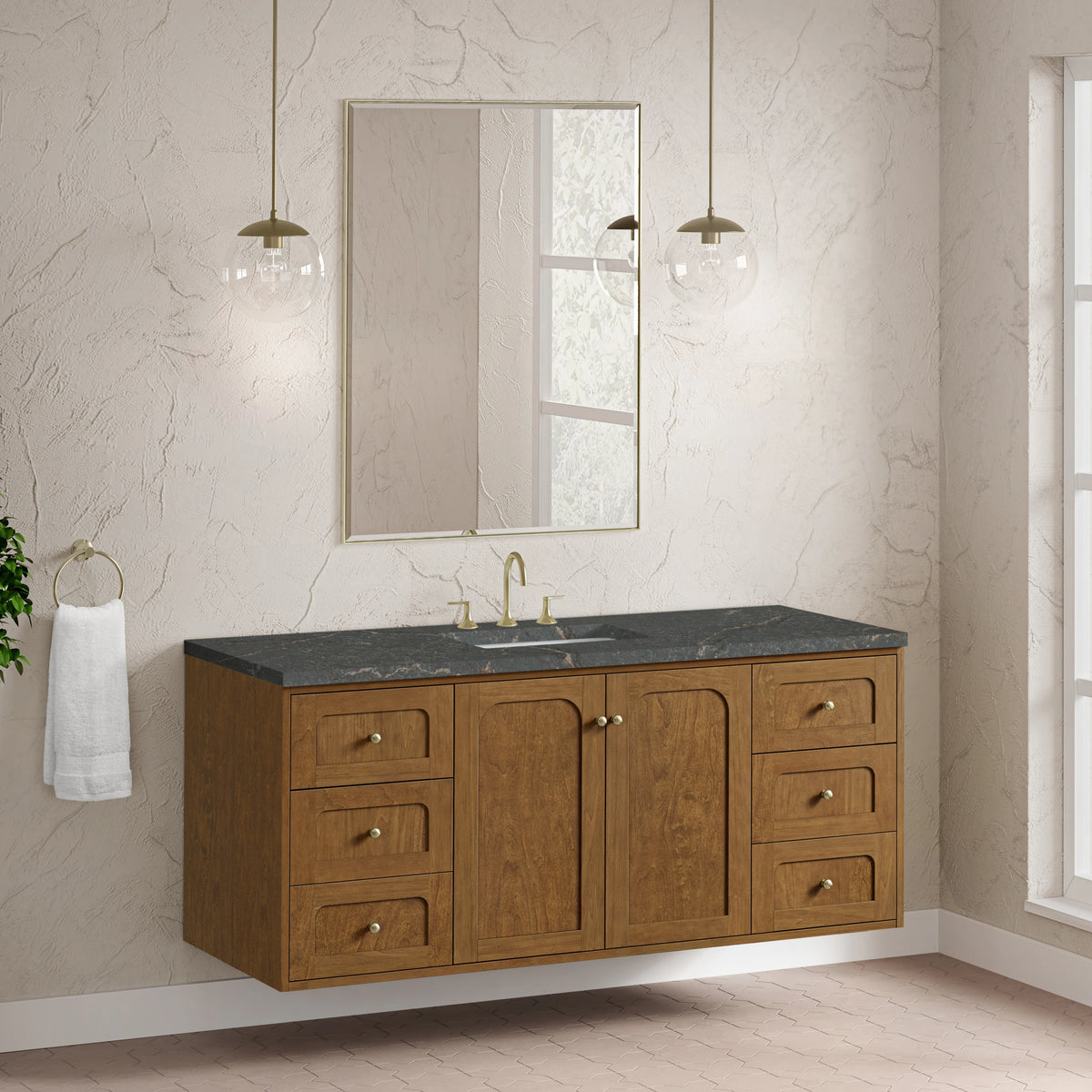 Laurent 60" Single Vanity, Honey Oak w/ 3 CM Parisien Bleu Silestone Top, view 8