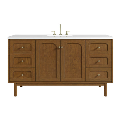 Laurent 60" Single Vanity, Honey Oak w/ 3 CM White Zeus Silestone Top