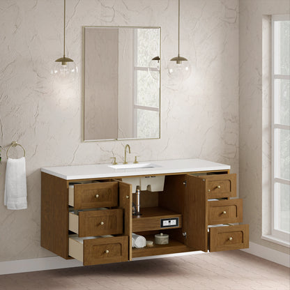 Laurent 60" Single Vanity, Honey Oak w/ 3 CM White Zeus Silestone Top, view 12