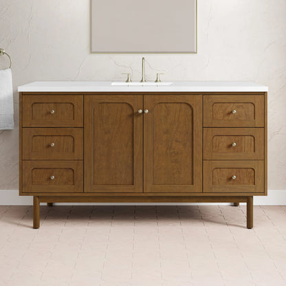 Laurent 60" Single Vanity, Honey Oak w/ 3 CM White Zeus Silestone Top, view 7