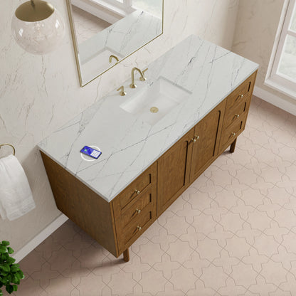 Laurent 60" Single Vanity, Honey Oak w/ 3 CM Ethereal Noctis Silestone Top w/FreePower Wireless Charger, view 12
