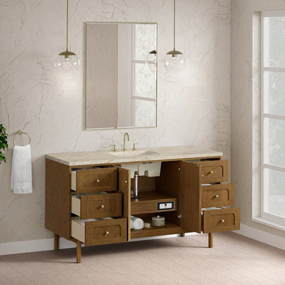 Laurent 60" Single Vanity, Honey Oak w/ 3 CM Tajnar Eclos Top w/FreePower Wireless Charger, view 11