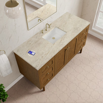 Laurent 60" Single Vanity, Honey Oak w/ 3 CM Tajnar Eclos Top w/FreePower Wireless Charger, view 13