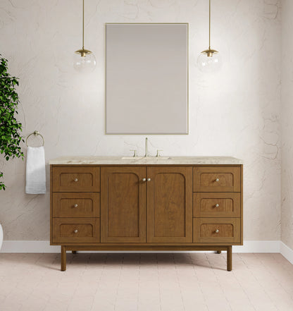Laurent 60" Single Vanity, Honey Oak w/ 3 CM Tajnar Eclos Top w/FreePower Wireless Charger, view 7