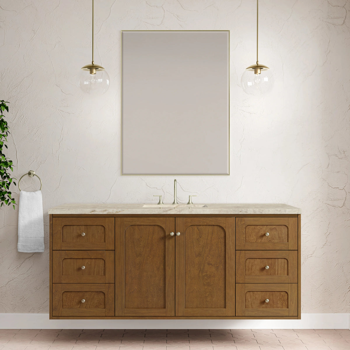 Laurent 60" Single Vanity, Honey Oak w/ 3 CM Tajnar Eclos Top w/FreePower Wireless Charger, view 8