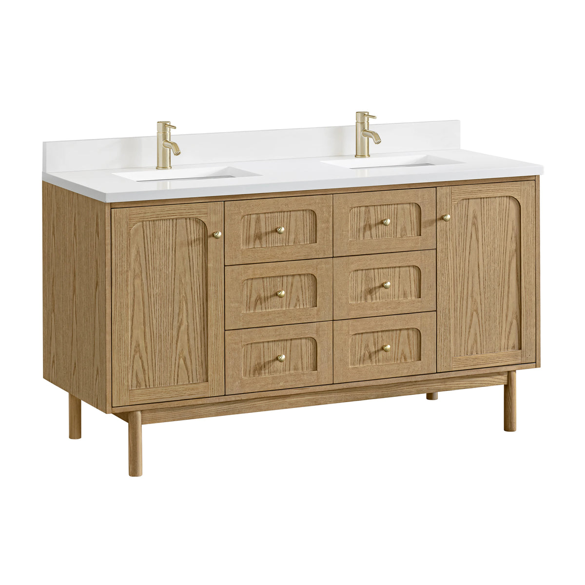 Laurent 60" Double Vanity, Light Natural Oak, w/ Single Hole 3 CM White Zeus Quartz Top & Backsplash, view 15