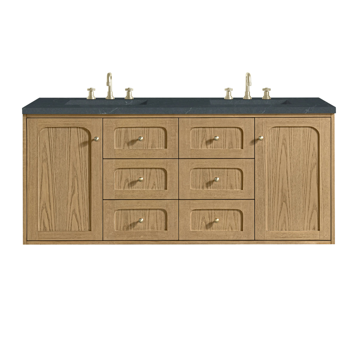 Laurent 60" Double Vanity, Light Natural Oak, w/ 3 CM Charcoal Soapstone Quartz Top, view 2