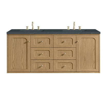 Laurent 60" Double Vanity, Light Natural Oak, w/ 3 CM Charcoal Soapstone Quartz Top, view 2