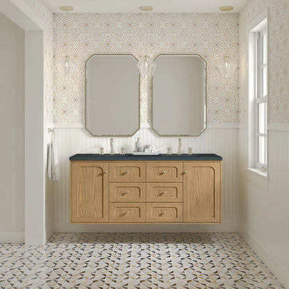 Laurent 60" Double Vanity, Light Natural Oak, w/ 3 CM Charcoal Soapstone Quartz Top, view 5