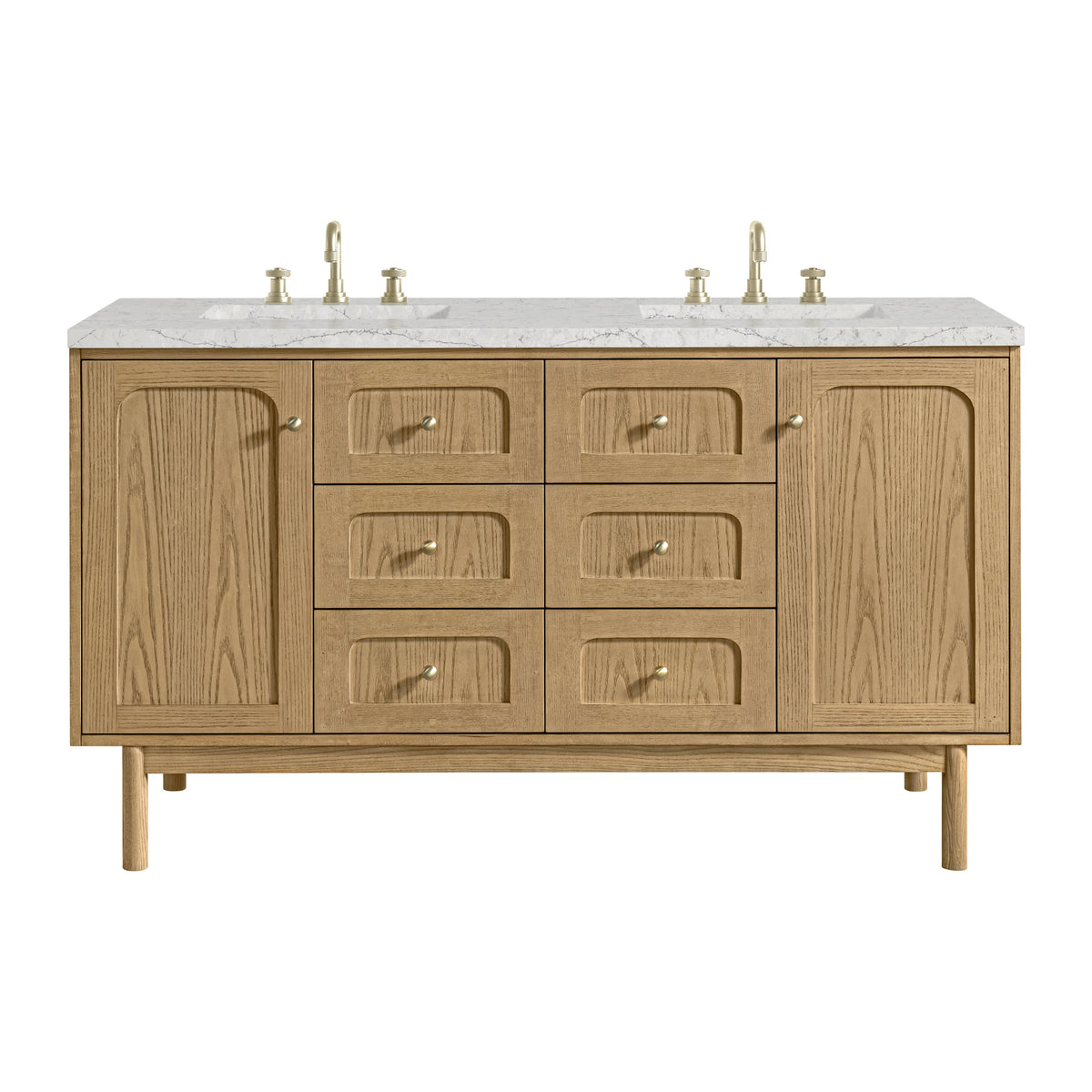 Laurent 60" Double Vanity, Light Natural Oak, w/ 3 CM Eternal Jasmine Pearl Quartz Top