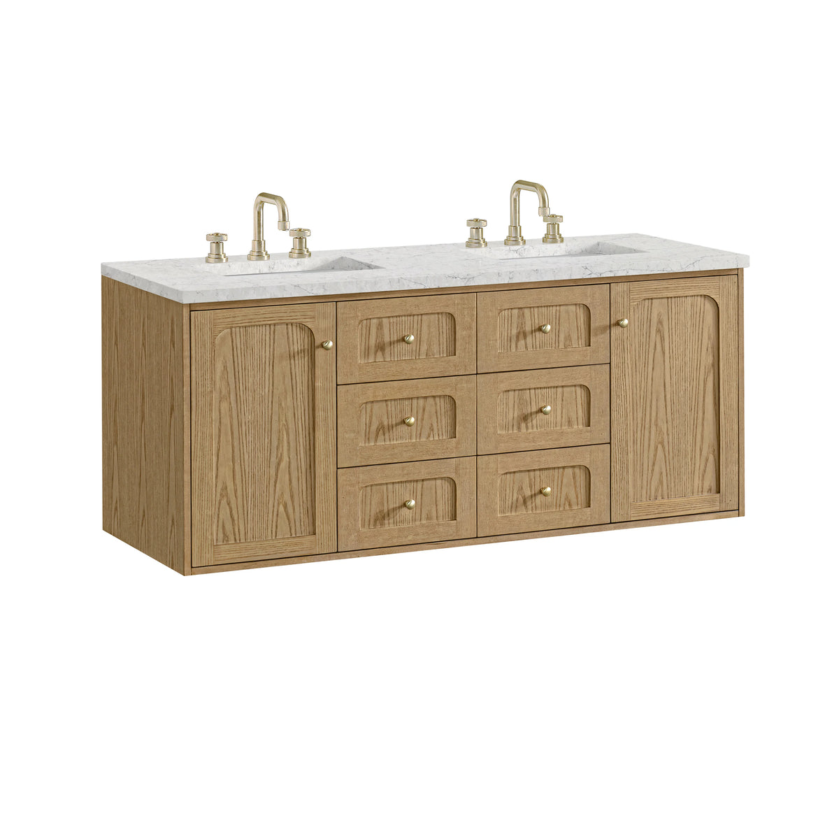 Laurent 60" Double Vanity, Light Natural Oak, w/ 3 CM Eternal Jasmine Pearl Quartz Top, view 16