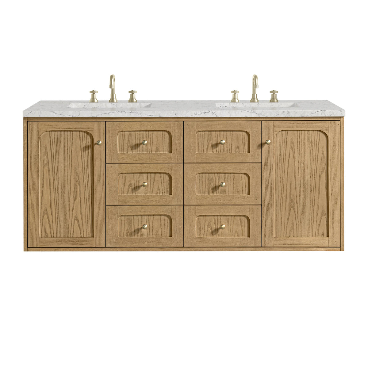 Laurent 60" Double Vanity, Light Natural Oak, w/ 3 CM Eternal Jasmine Pearl Quartz Top, view 2