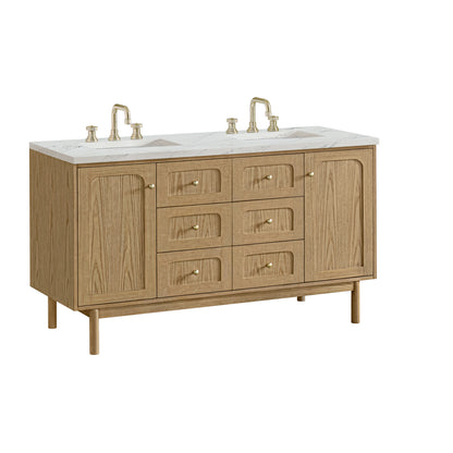 Laurent 60" Double Vanity, Light Natural Oak, w/ 3 CM Ethereal Noctis Quartz Top, view 15