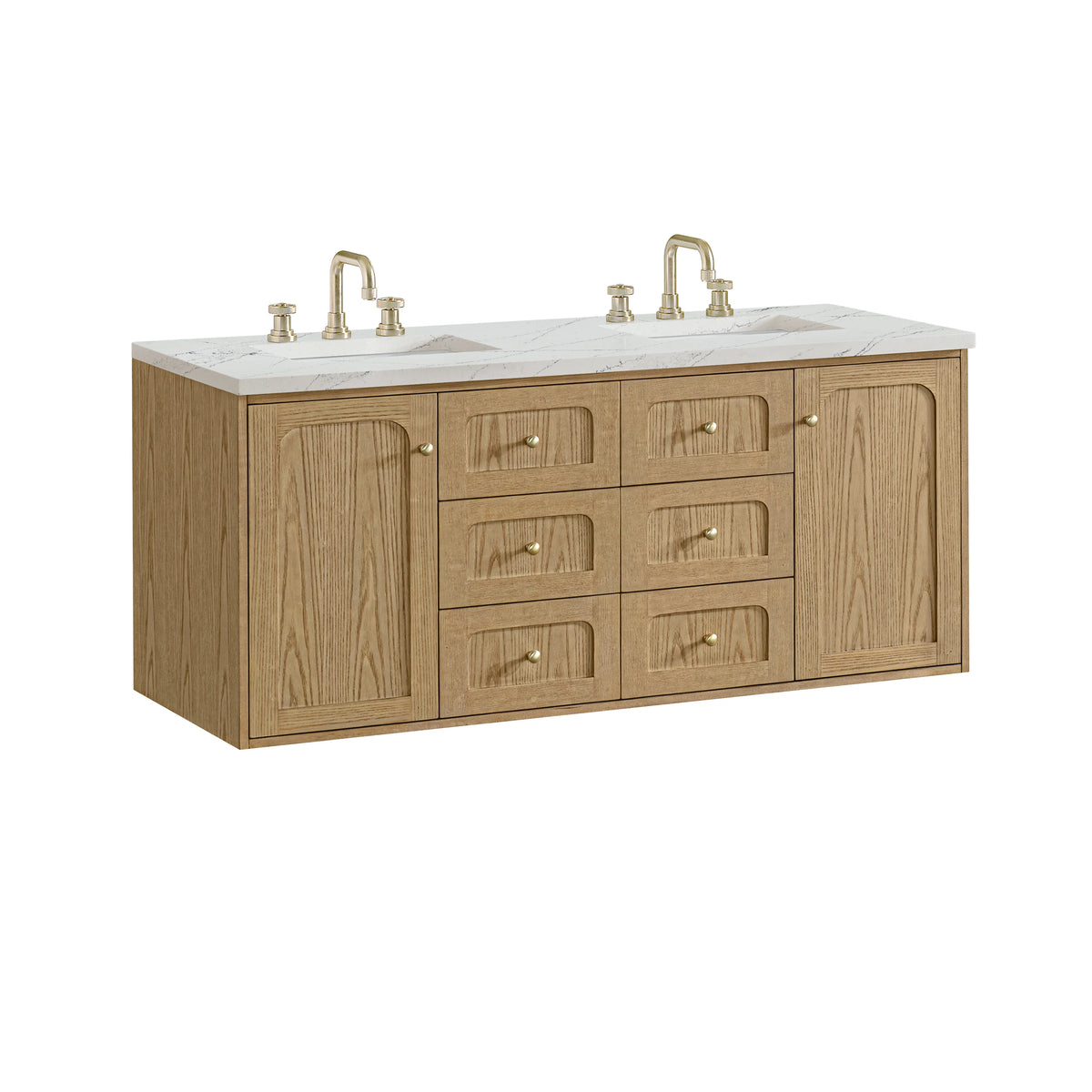 Laurent 60" Double Vanity, Light Natural Oak, w/ 3 CM Ethereal Noctis Quartz Top, view 16