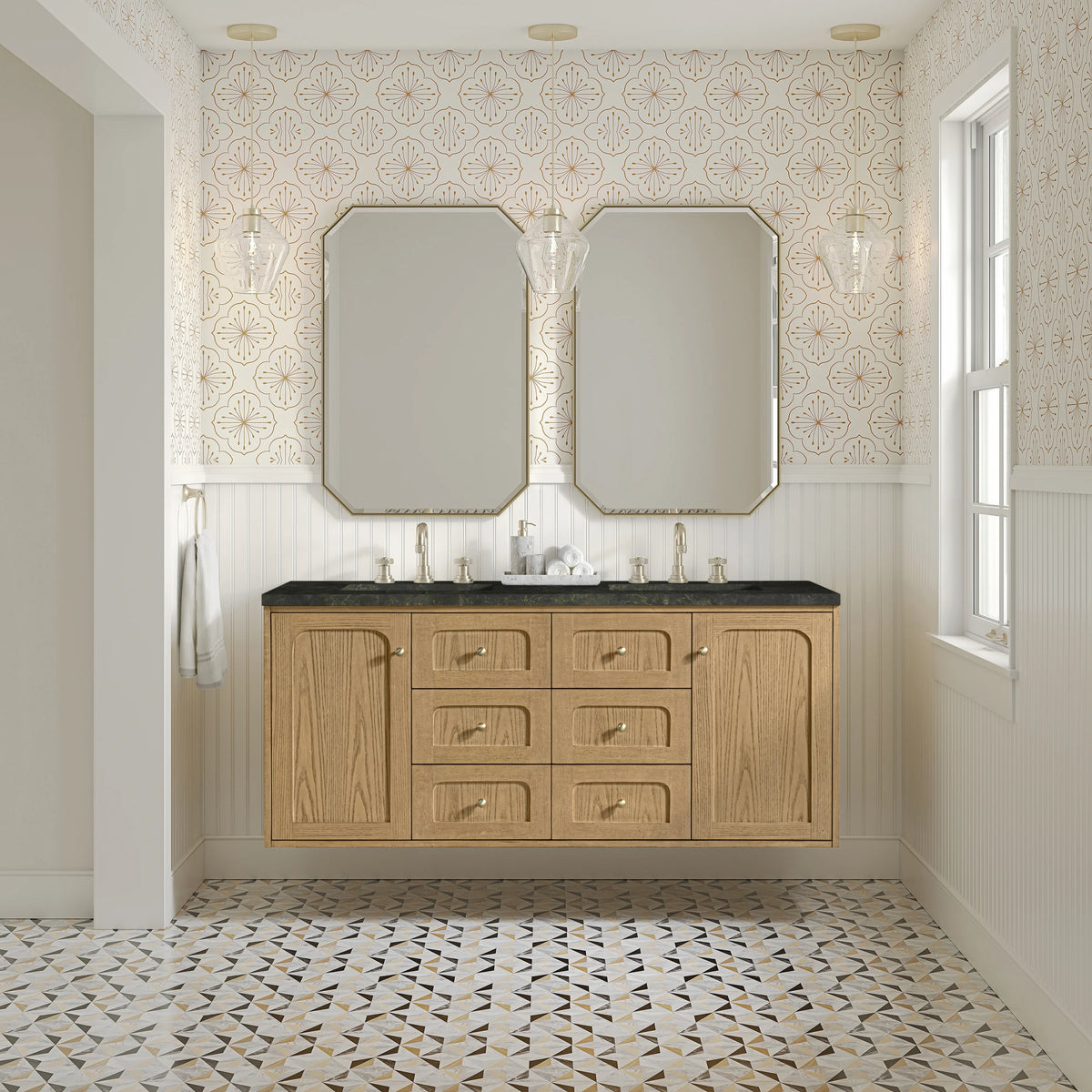 Laurent 60" Double Vanity, Light Natural Oak, w/ 3 CM Phantome Eclos Top, view 5
