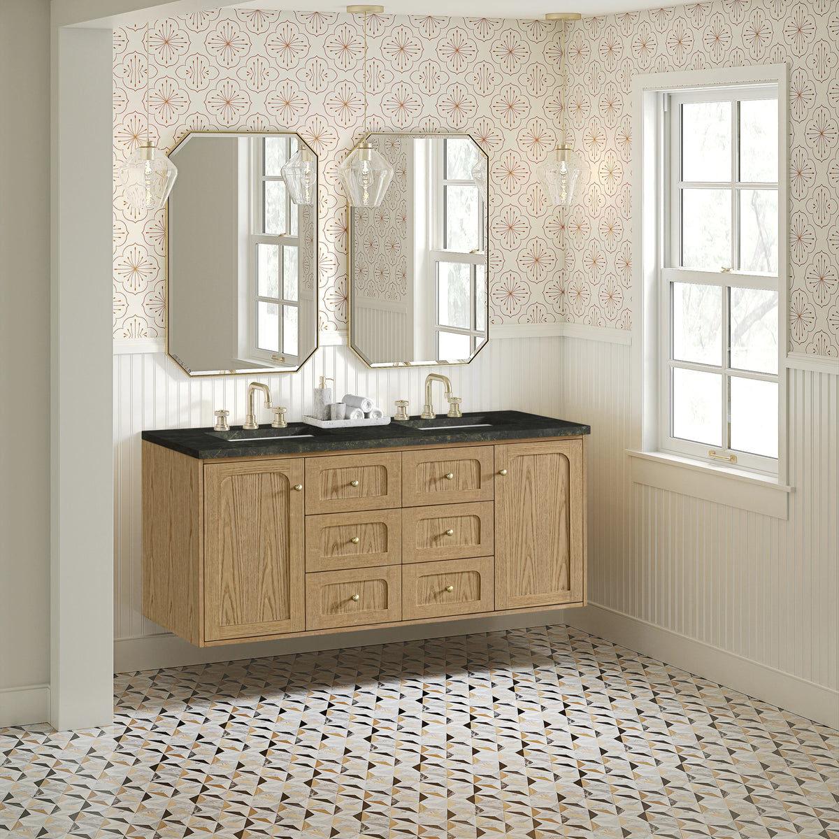 Laurent 60" Double Vanity, Light Natural Oak, w/ 3 CM Phantome Eclos Top, view 7