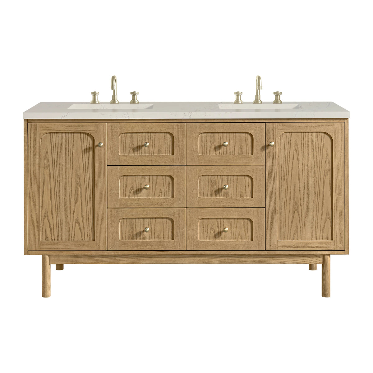 Laurent 60" Double Vanity, Light Natural Oak, w/ 3 CM Siberian Silestone Top