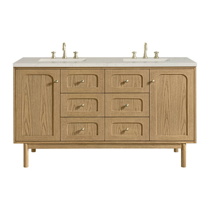 Laurent 60" Double Vanity, Light Natural Oak, w/ 3 CM Siberian Silestone Top