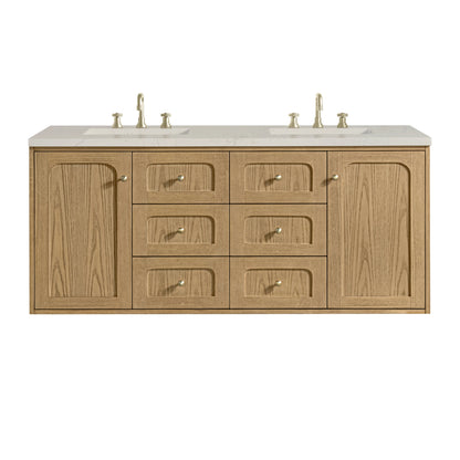 Laurent 60" Double Vanity, Light Natural Oak, w/ 3 CM Siberian Silestone Top, view 2