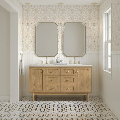 Laurent 60" Double Vanity, Light Natural Oak, w/ 3 CM Siberian Silestone Top, view 4