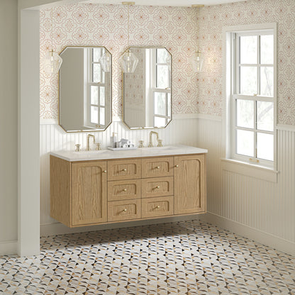 Laurent 60" Double Vanity, Light Natural Oak, w/ 3 CM Siberian Silestone Top, view 7