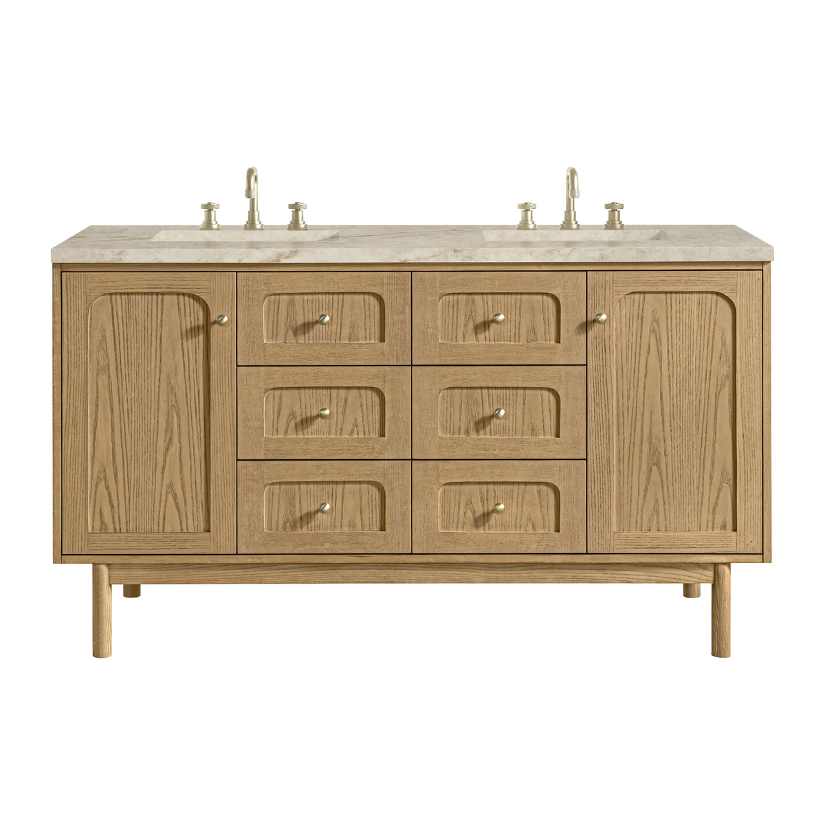 Laurent 60" Double Vanity, Light Natural Oak, w/ 3 CM Tajnar Eclos Top