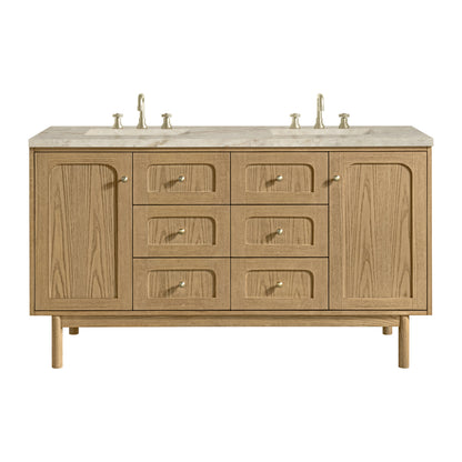 Laurent 60" Double Vanity, Light Natural Oak, w/ 3 CM Tajnar Eclos Top