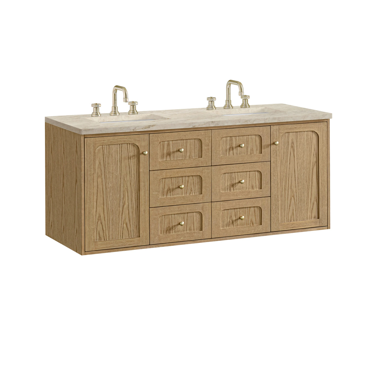 Laurent 60" Double Vanity, Light Natural Oak, w/ 3 CM Tajnar Eclos Top, view 16