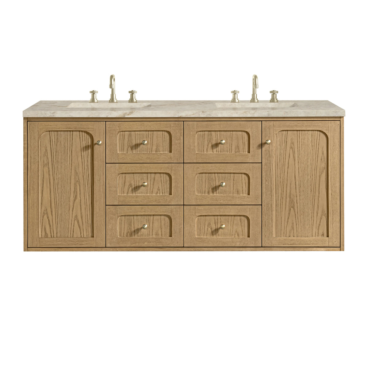 Laurent 60" Double Vanity, Light Natural Oak, w/ 3 CM Tajnar Eclos Top, view 2