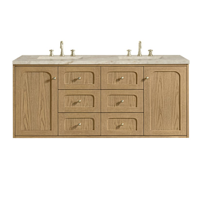 Laurent 60" Double Vanity, Light Natural Oak, w/ 3 CM Tajnar Eclos Top, view 2