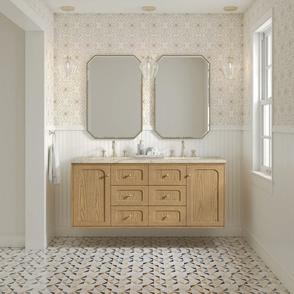 Laurent 60" Double Vanity, Light Natural Oak, w/ 3 CM Tajnar Eclos Top, view 5
