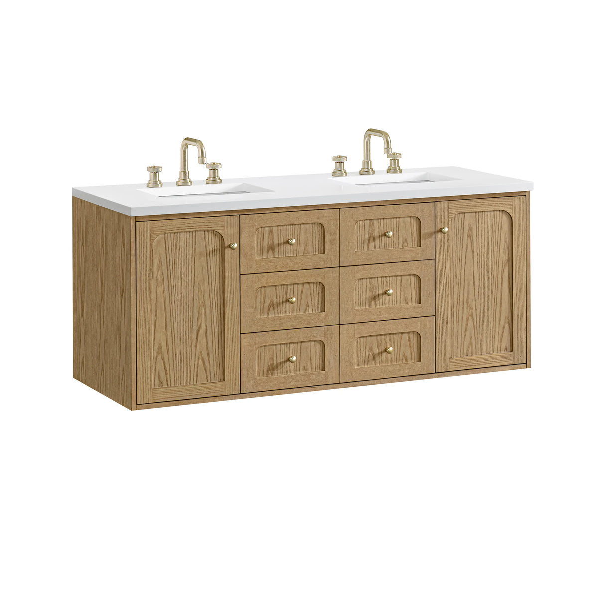Laurent 60" Double Vanity, Light Natural Oak, w/ 3 CM White Zeus Quartz Top, view 16
