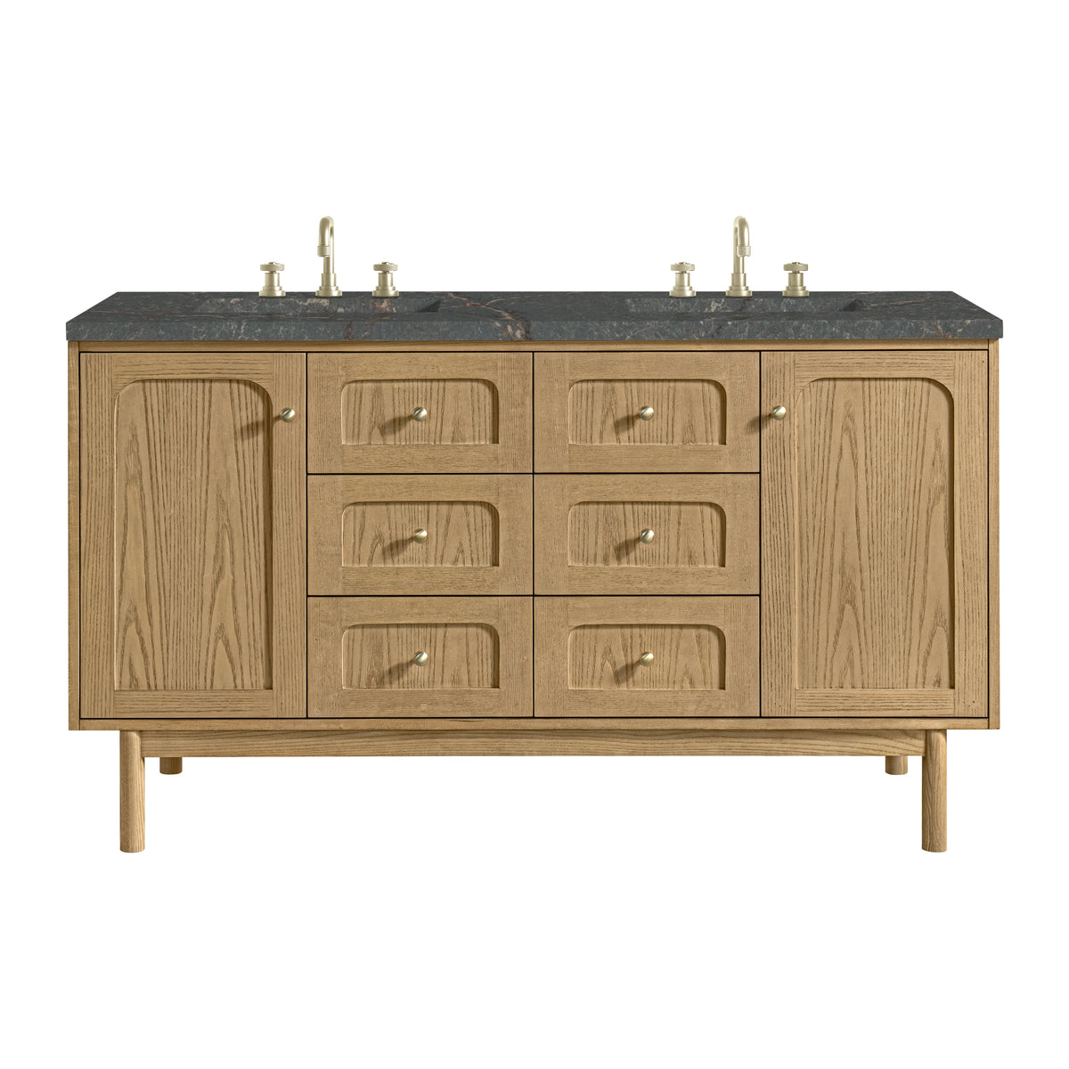 Laurent 60" Double Vanity, Light Natural Oak, w/ 3 CM Parisien Bleu Quartz Top w/FreePower Wireless Charger