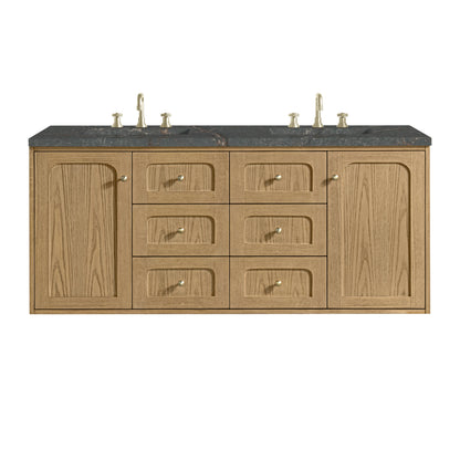 Laurent 60" Double Vanity, Light Natural Oak, w/ 3 CM Parisien Bleu Quartz Top w/FreePower Wireless Charger, view 2