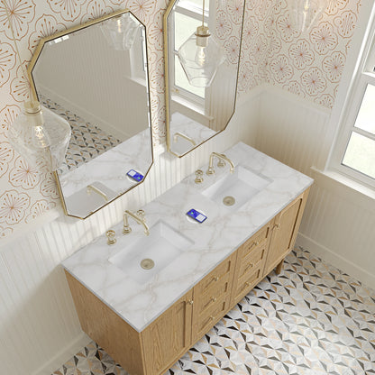 Laurent 60" Double Vanity, Light Natural Oak, w/ 3 CM Victorian Silver Quartz Top w/FreePower Wireless Charger, view 14