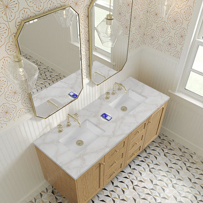 Laurent 60" Double Vanity, Light Natural Oak, w/ 3 CM Victorian Silver Quartz Top w/FreePower Wireless Charger, view 15