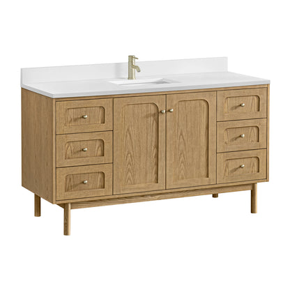 Laurent 60" Single Vanity, Light Natural Oak, w/ Single Hole 3 CM White Zeus Quartz Top & Backsplash, view 16