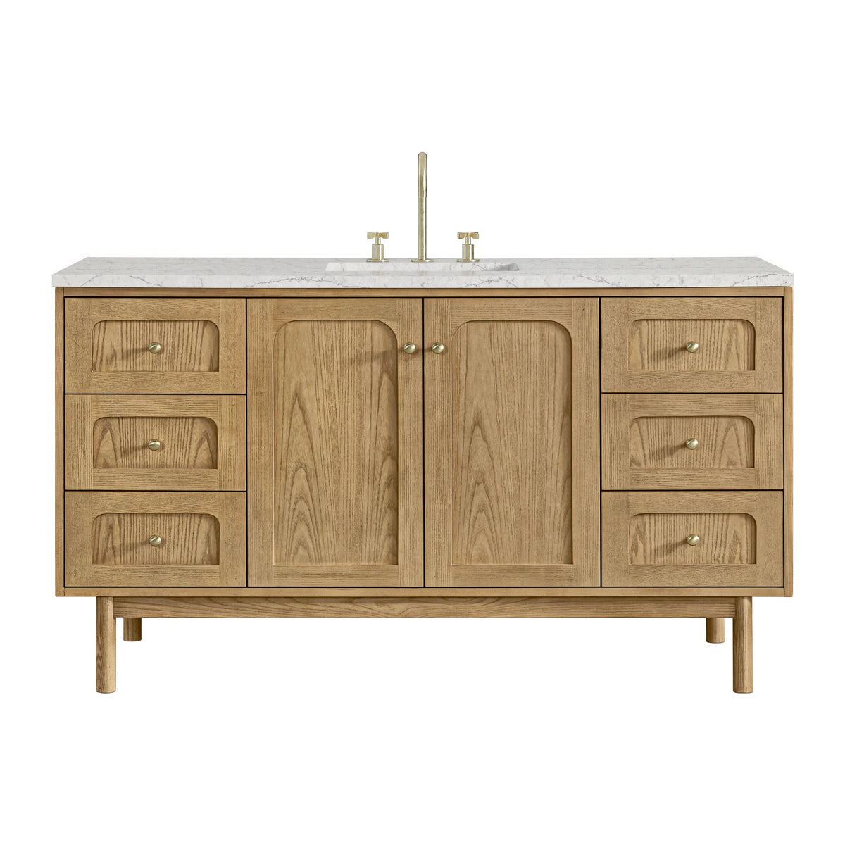 Laurent 60" Single Vanity, Light Natural Oak, w/ 3 CM Eternal Jasmine Pearl Quartz Top