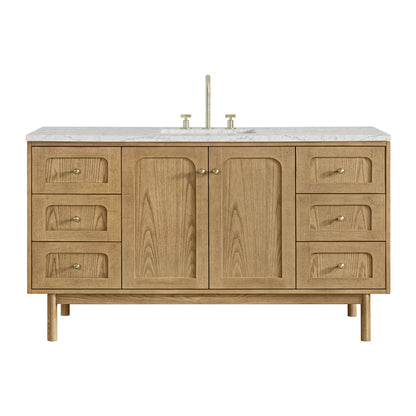 Laurent 60" Single Vanity, Light Natural Oak, w/ 3 CM Eternal Jasmine Pearl Quartz Top
