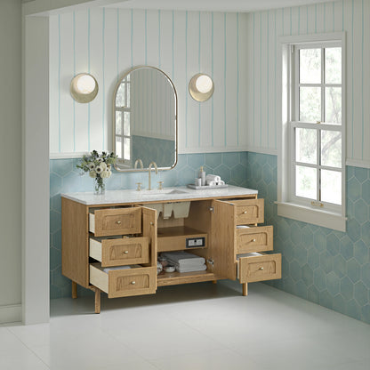 Laurent 60" Single Vanity, Light Natural Oak, w/ 3 CM Eternal Jasmine Pearl Quartz Top, view 8
