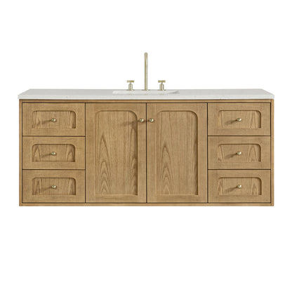 Laurent 60" Single Vanity, Light Natural Oak, w/ 3 CM Lime Delight Quartz Top, view 2