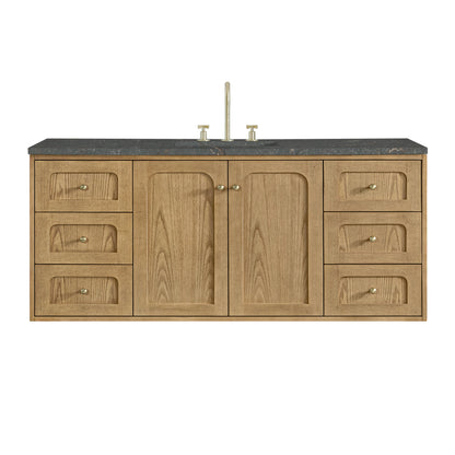 Laurent 60" Single Vanity, Light Natural Oak, w/ 3 CM Parisien Bleu Quartz Top, view 2
