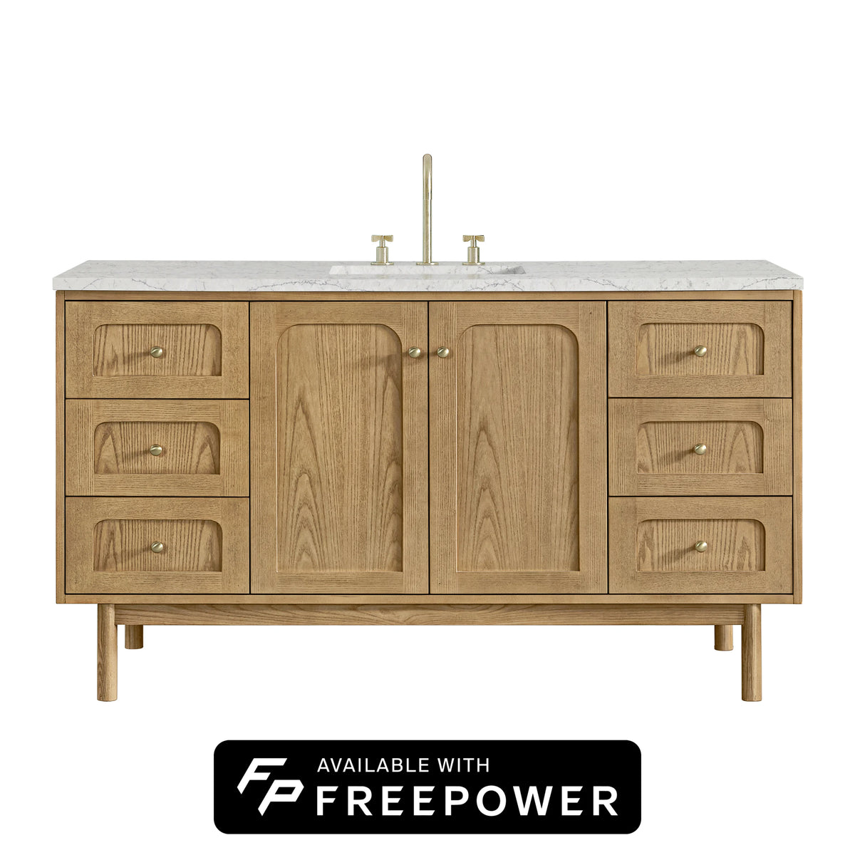 Laurent 60" Single Vanity, Light Natural Oak, w/ 3 CM Eternal Jasmine Pearl Silestone Top w/ FreePower Wireless Charger