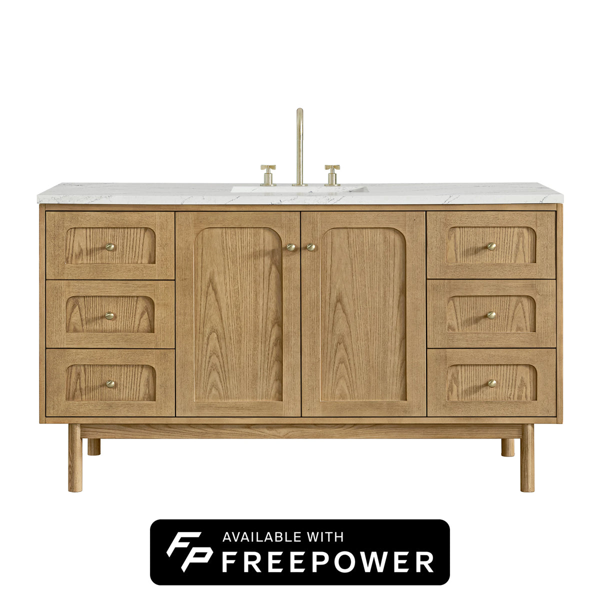 Laurent 60" Single Vanity, Light Natural Oak, w/ 3 CM Ethereal Noctis Silestone Top w/ FreePower Wireless Charger