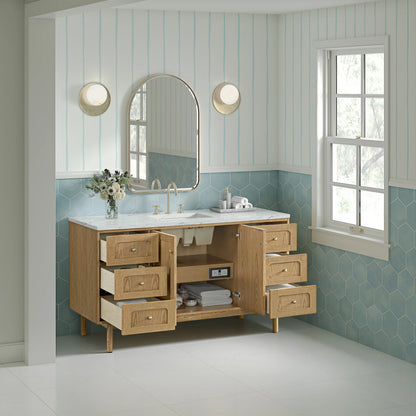 Laurent 60" Single Vanity, Light Natural Oak, w/ 3 CM Ethereal Noctis Silestone Top w/ FreePower Wireless Char, view 10