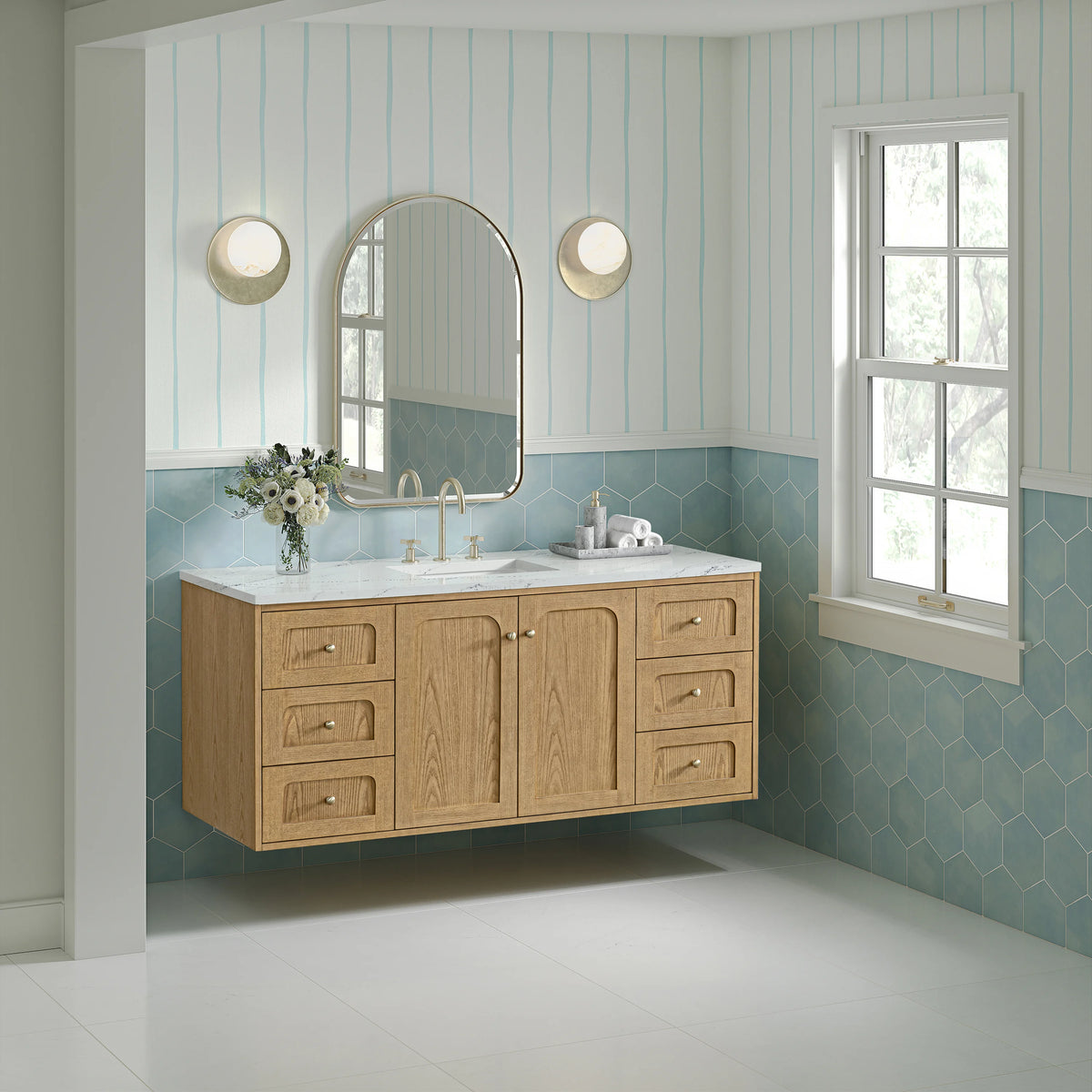 Laurent 60" Single Vanity, Light Natural Oak, w/ 3 CM Ethereal Noctis Silestone Top w/ FreePower Wireless Charg, view 9